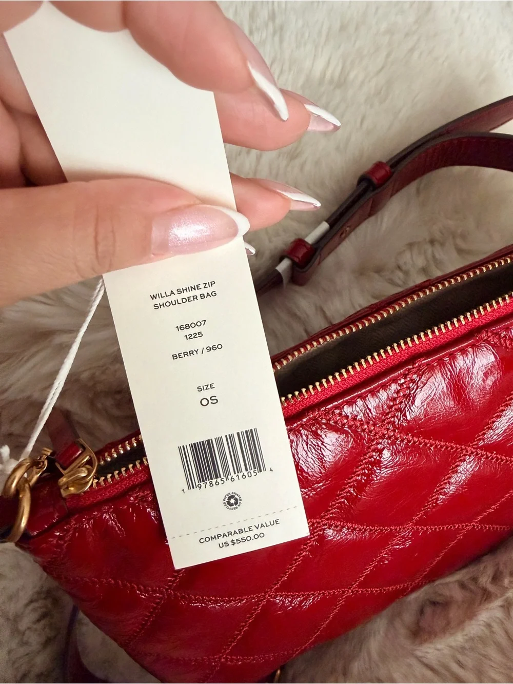 Tory Burch Red Quilted Patent Leather Crossbody Bag with Gold Hardware